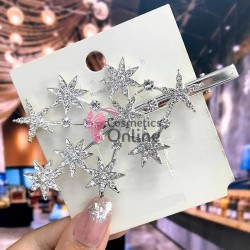 Clema pentru par metalica AGF055AA  - Argintie cu Cristale